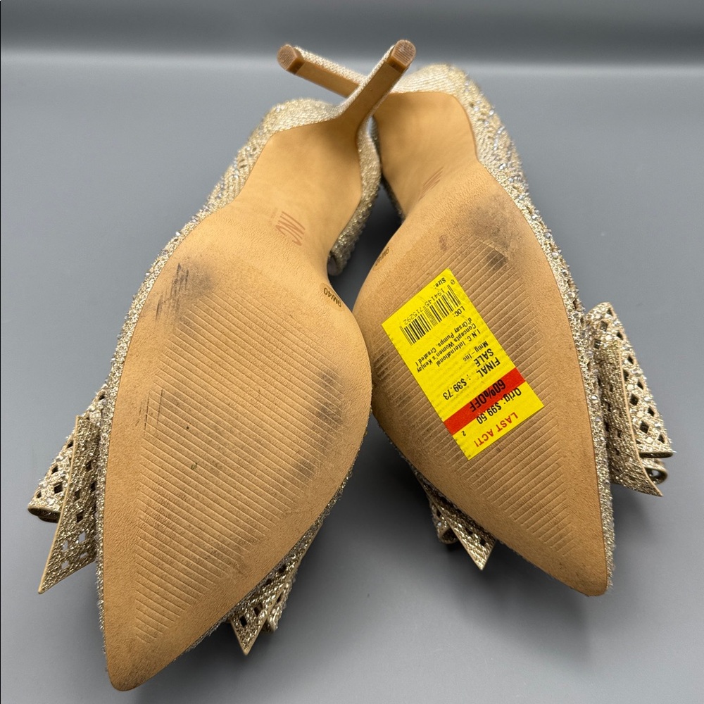 INC International Concepts Gold Glitter Pointed-Toe Bow Pumps - Picture 4 of 4